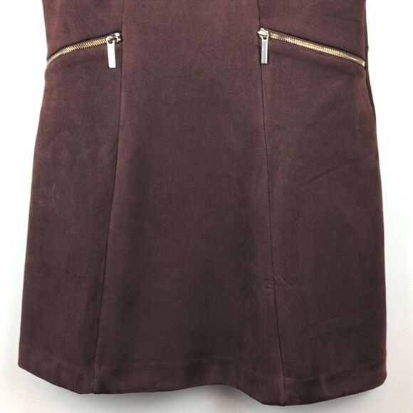 Ann Taylor Faux Suede Brown Sleeveless Dress Gold Zipper Pockets Size 14P - Picture 5 of 10